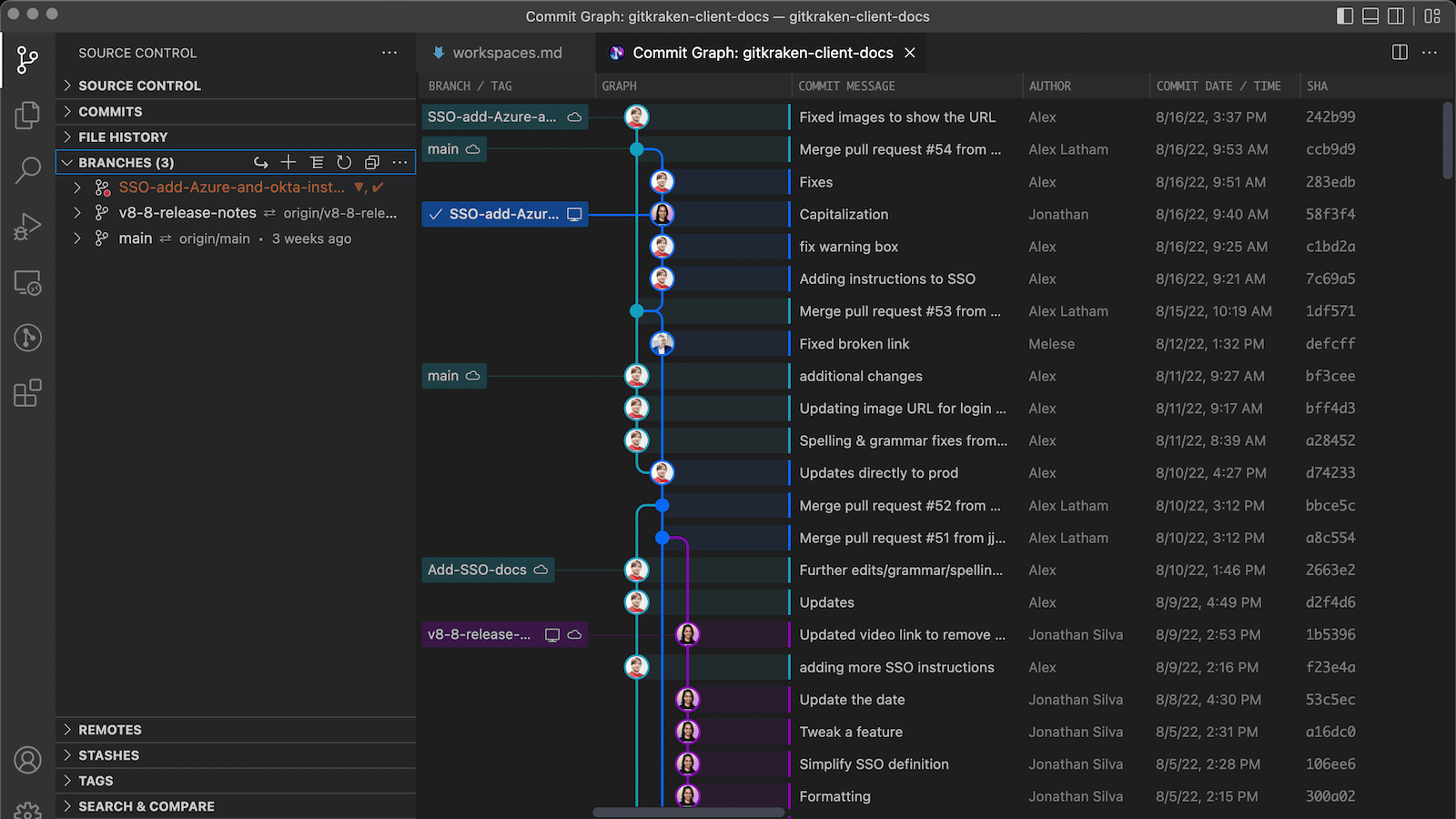 Commit graph example