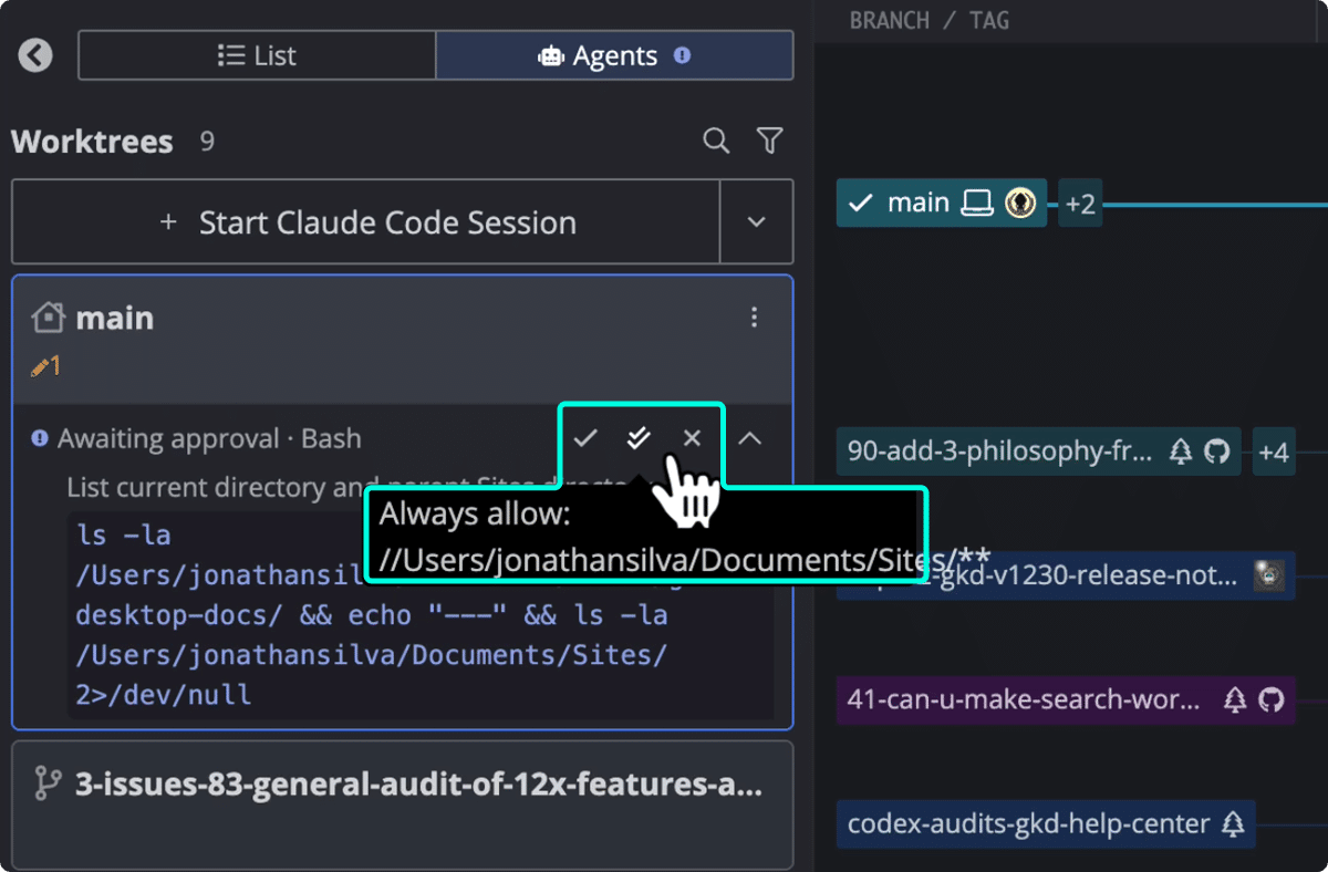 Agent Sessions View showing Agent permission request