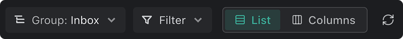 The grouping, filter, and view controls above Kepler's list, grouped by Inbox