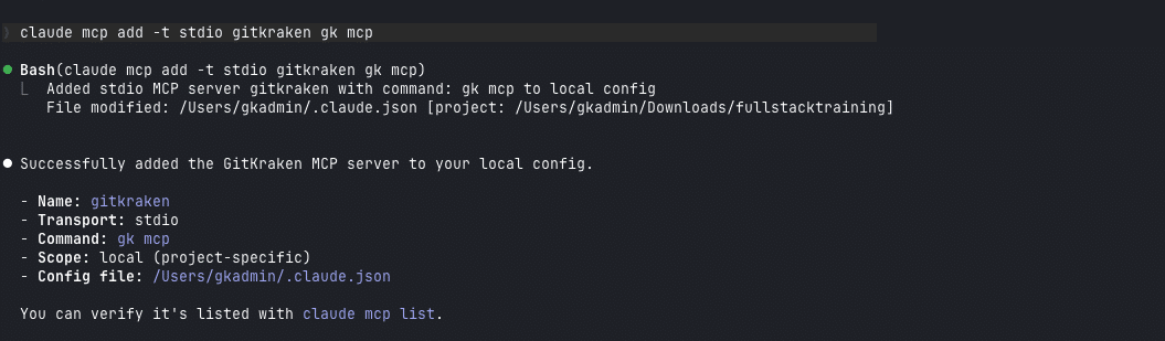 Claude Code showing mcp installation .