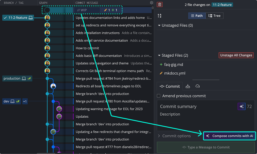Use your WIP to compose commits.