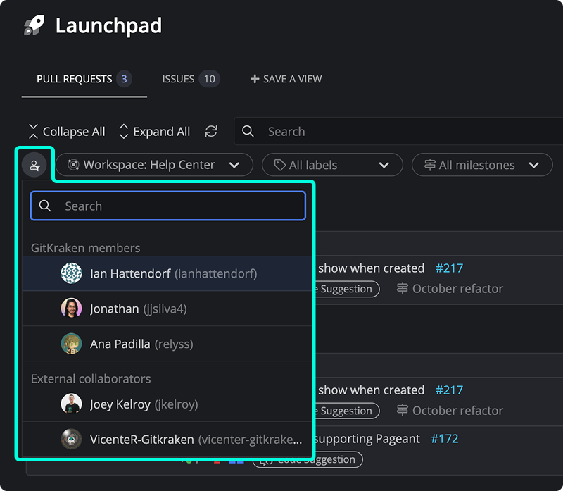 Filtering by team member