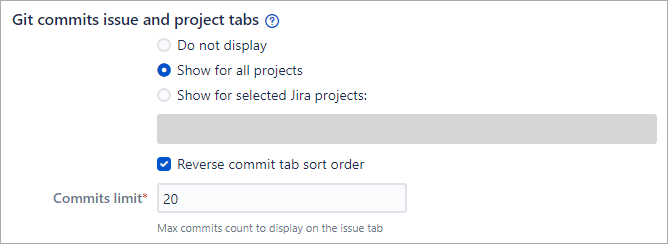 Git commits issue and project tabs - Git Integration for Jira Self