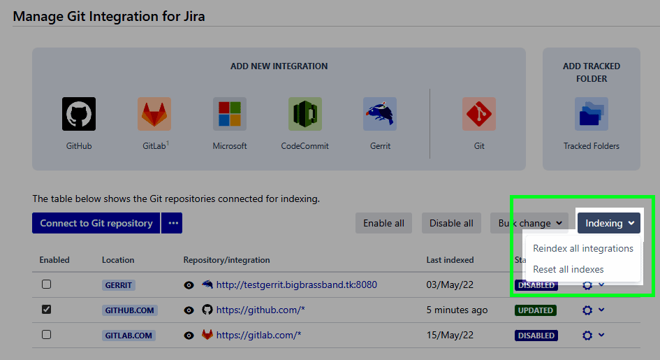 Shows where to access this function -- Manage repositories page then click on Indexing drop down then click "Reset all indexes"