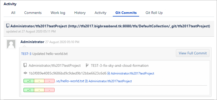 TFS commit example in Jira Cloud