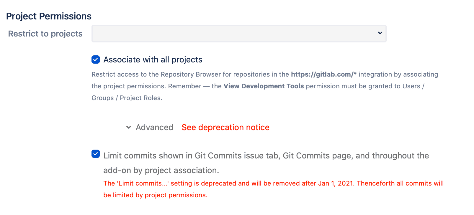 Depreciation Notices | Git Integration for Jira Self Managed