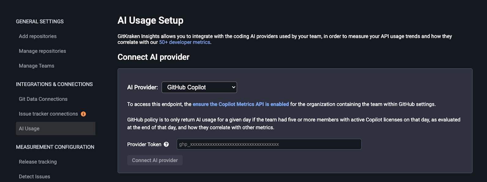 Screenshot of AI provider connection