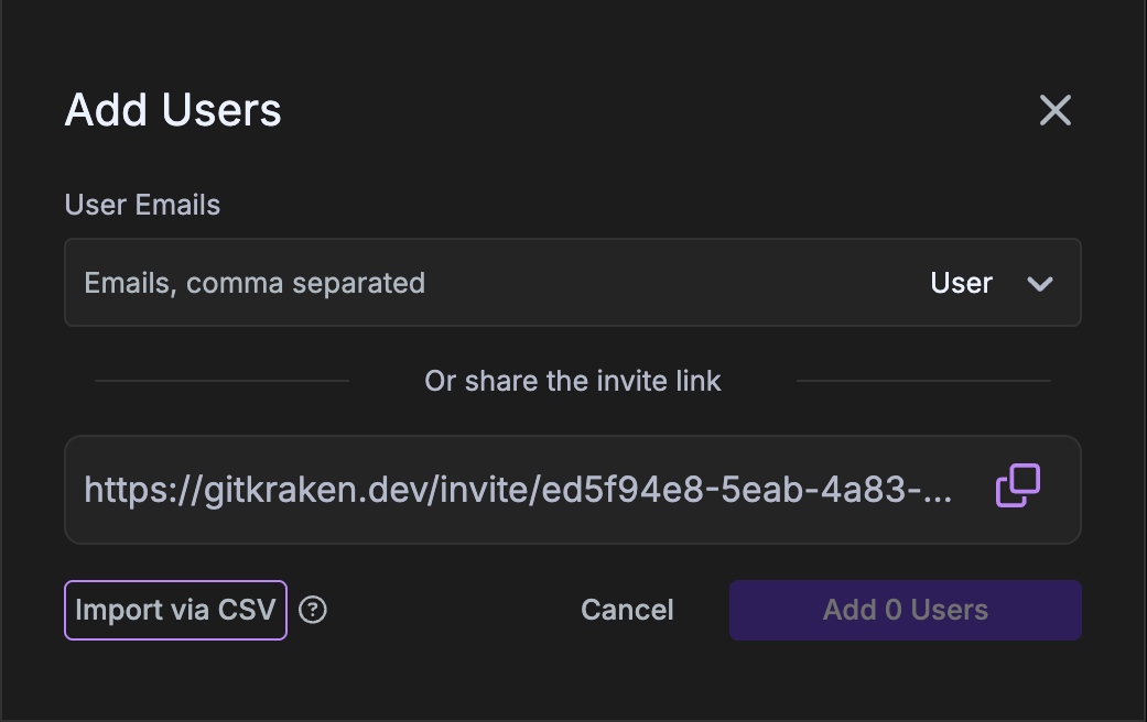 CSV import modal in GitKraken
