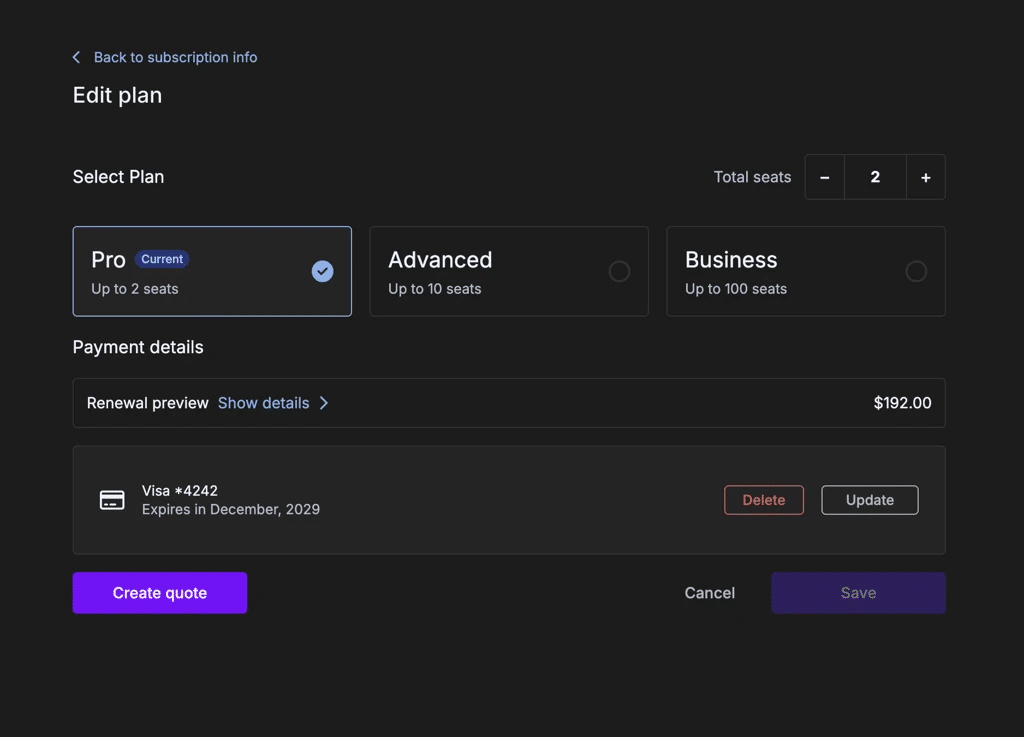 Edit Plan page as seen by a reseller