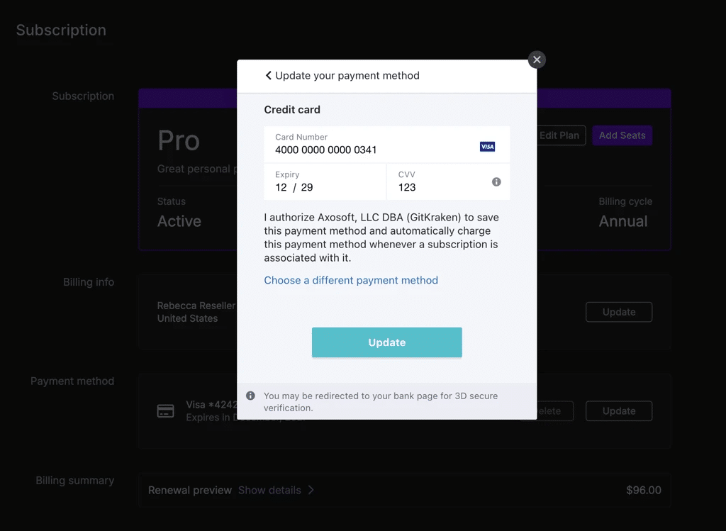 Update payment method dialog for resellers