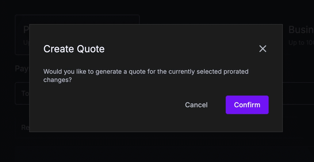 Confirmation dialog for creating a quote