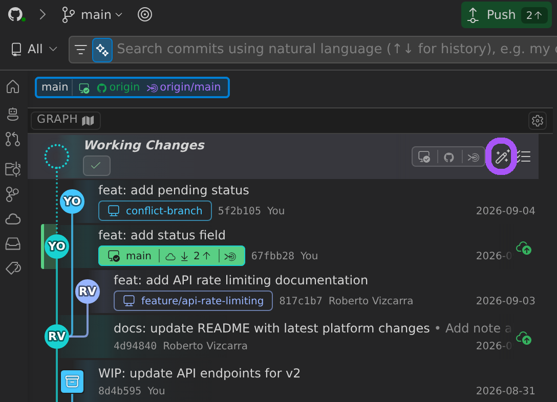 Commit Graph toolbar showing the Compose button entry point
