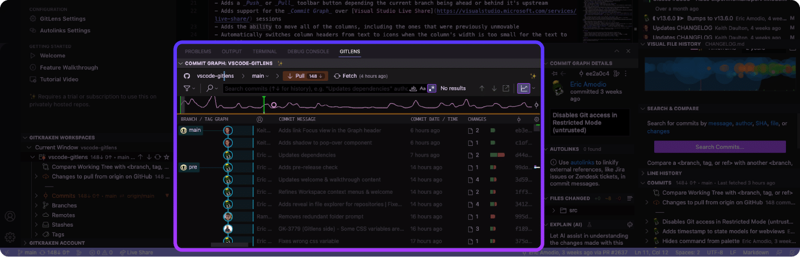 Browse repos, compare branches & commits - Visual Studio (Windows