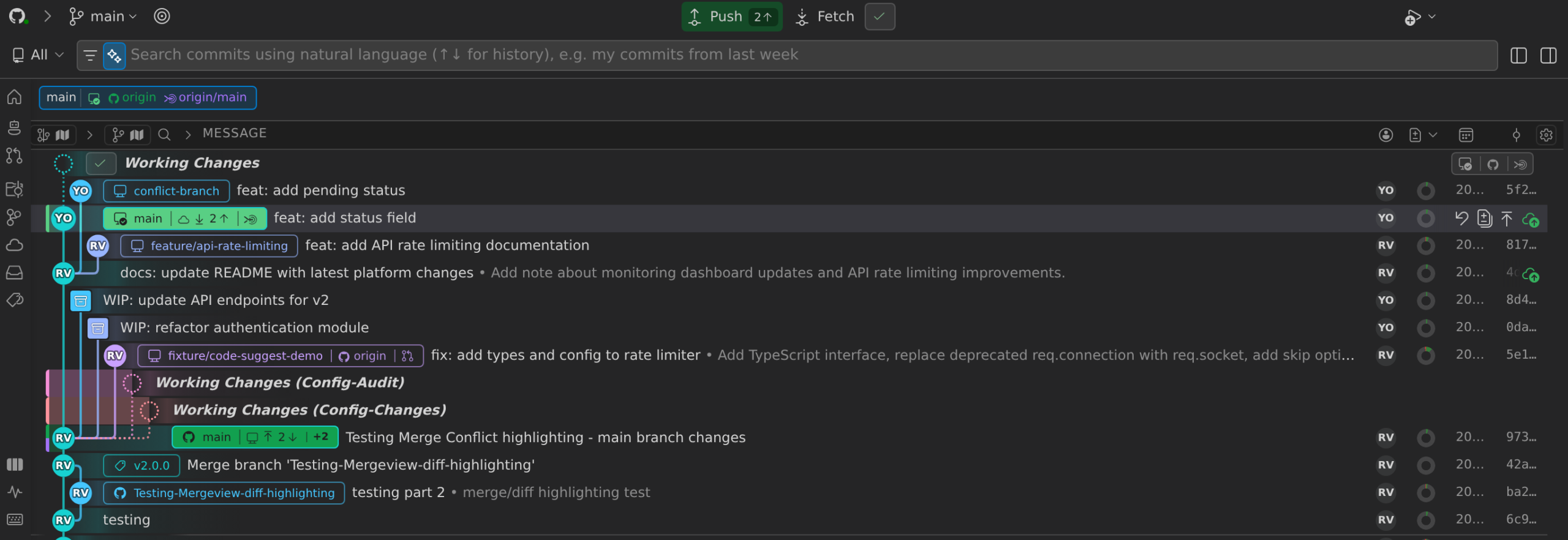 Commit Graph in GitLens showing branches and commits