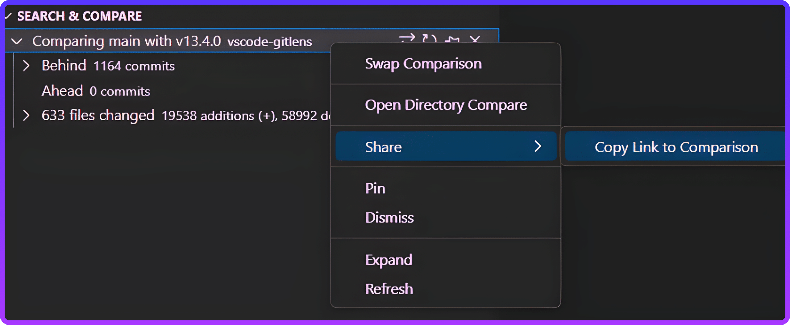 Browse repos, compare branches & commits - Visual Studio (Windows