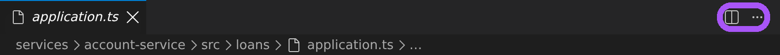 VS Code editor tab bar with the GitLens editor group toolbar items removed, showing a toolbar without GitLens action buttons