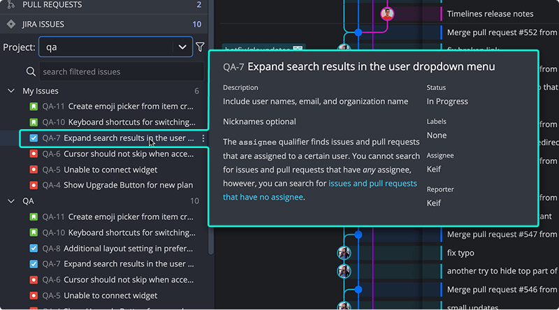 Issue preview tooltip in GitKraken