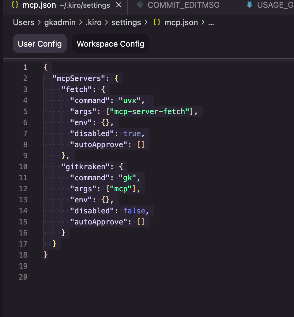 Kiro final JSON settings