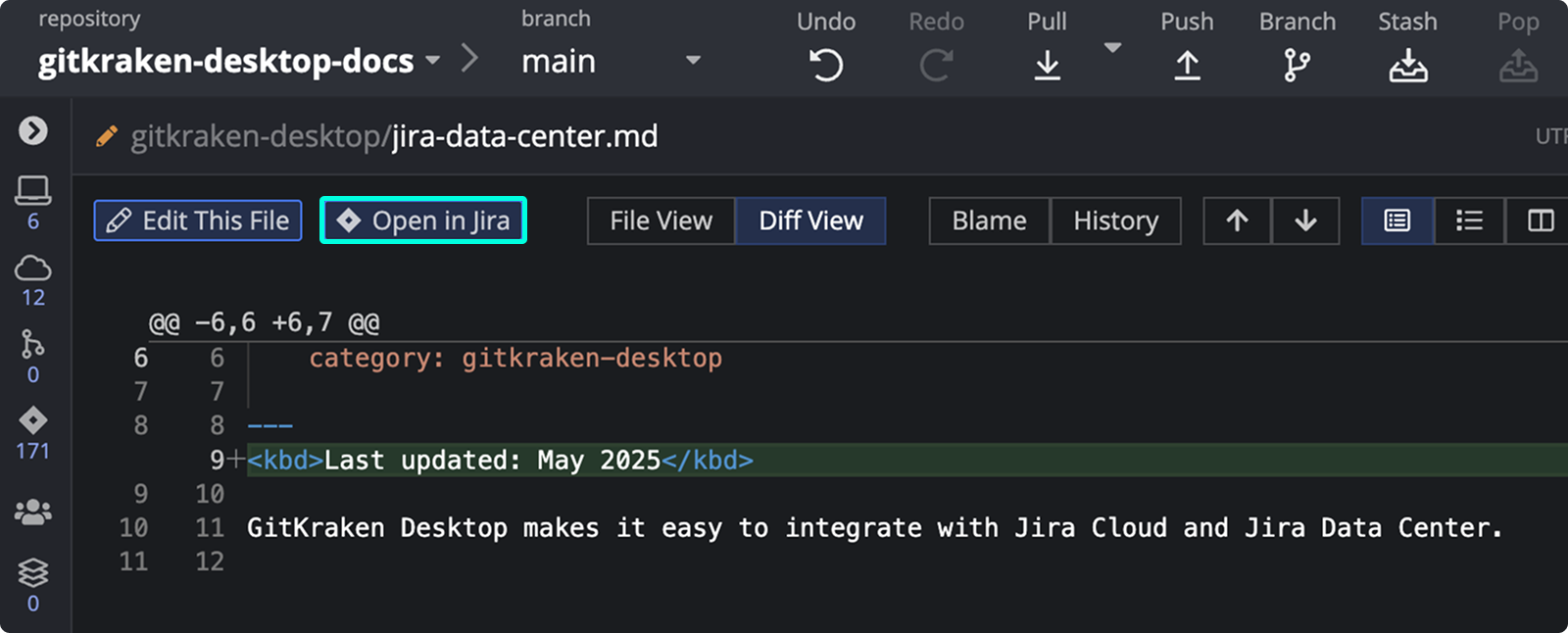 Open file diff in Jira from GitKraken