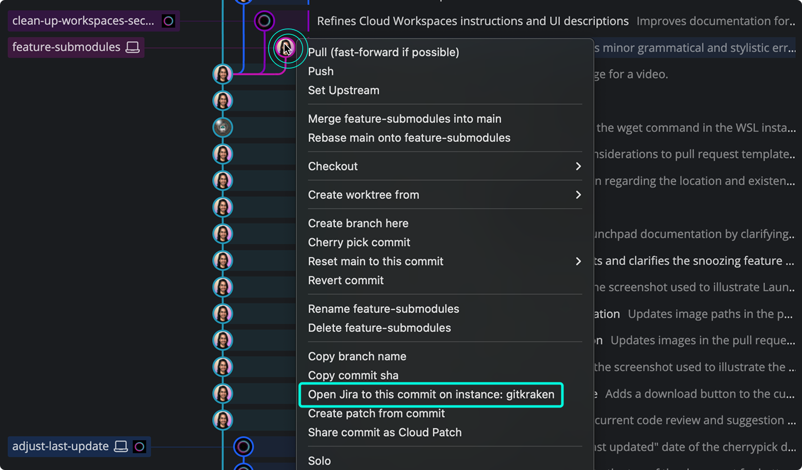 Open Jira to a commit from GitKraken