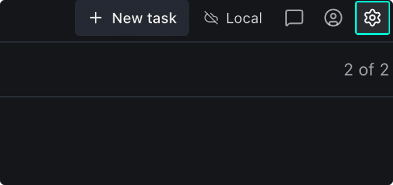 The Kepler top navigation bar with the Settings gear icon highlighted in teal in the top-right corner
