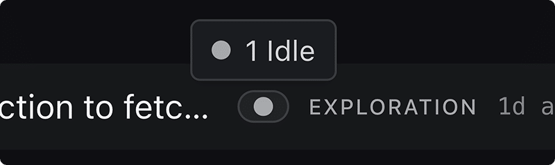 A status pill next to session-state dots on a row