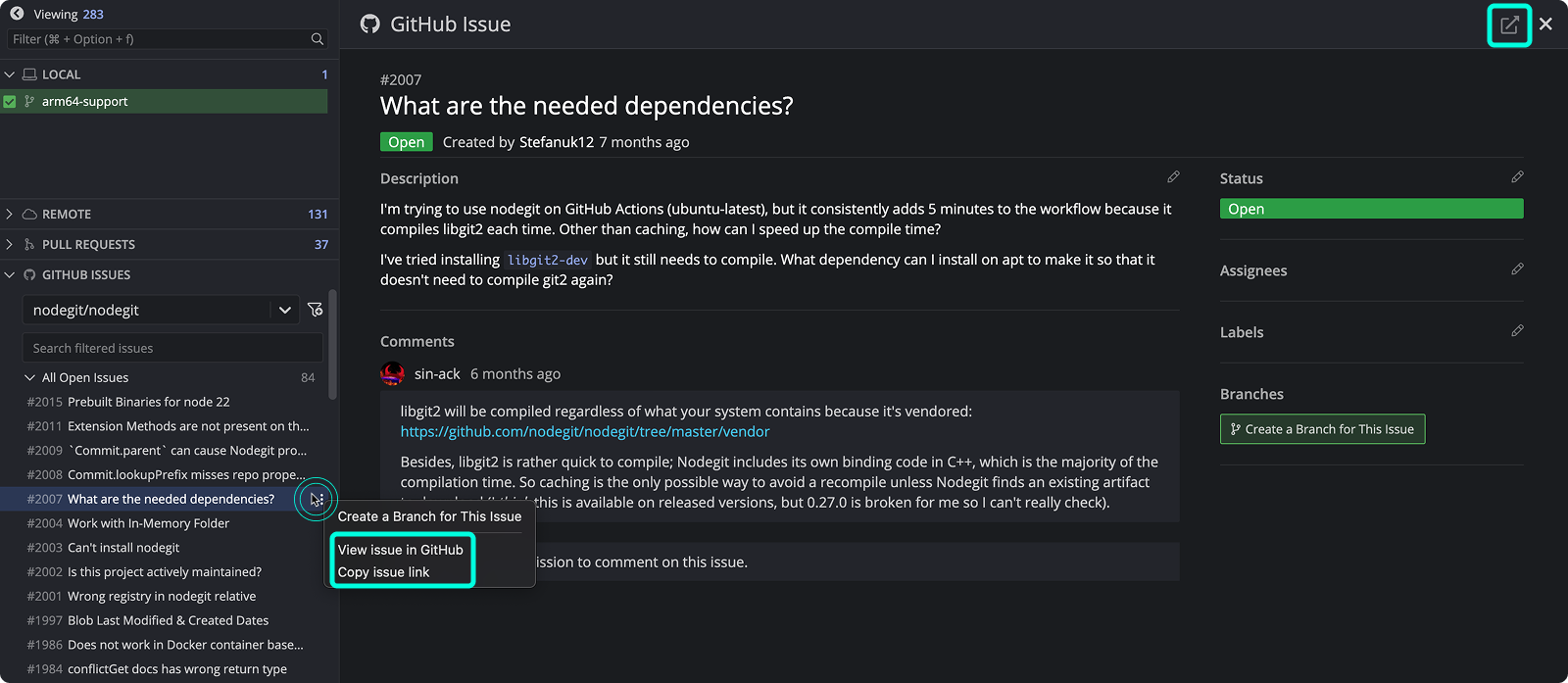 Open GitHub issue in browser
