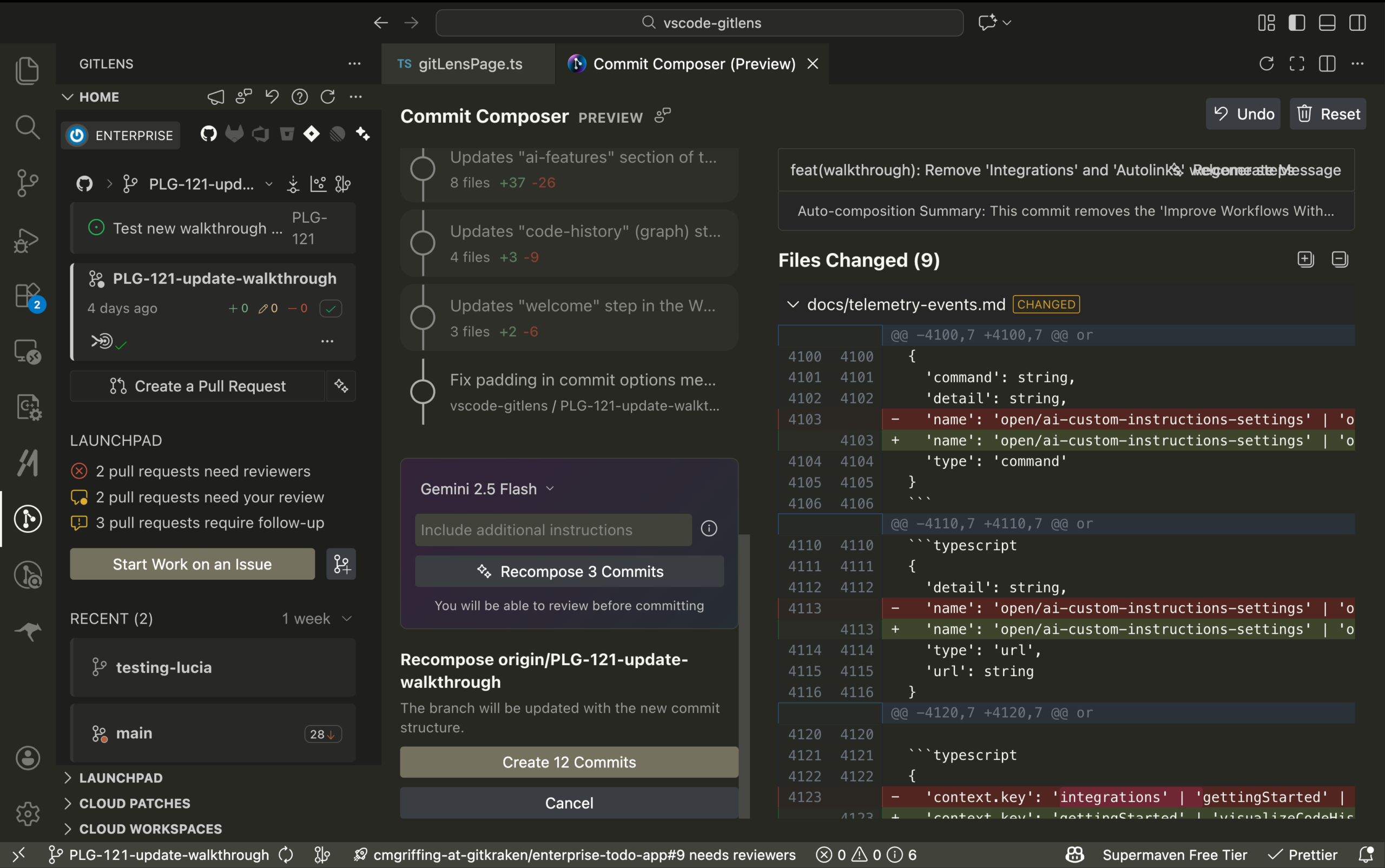 A screenshot of the Commit Composer with Selective Recomposition