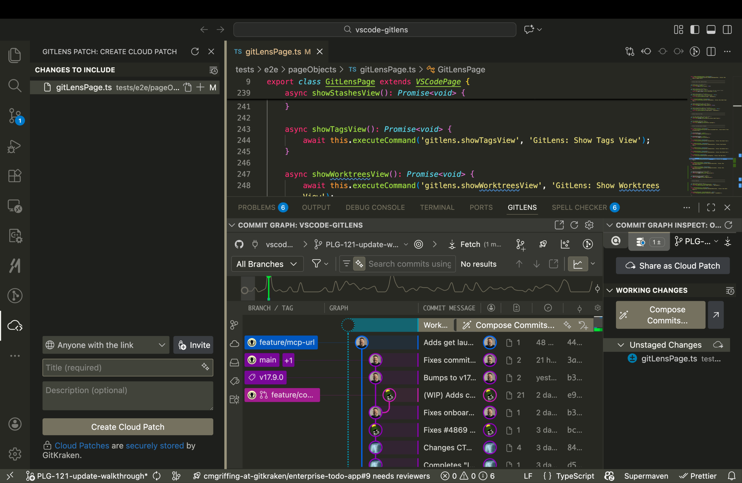 A screenshot of the Cloud Patch Panel in GitLens
